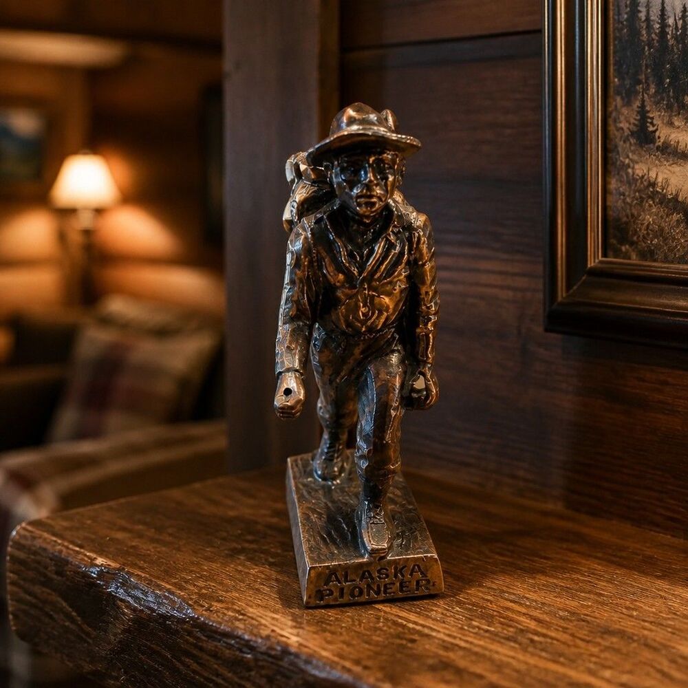 Vintage Metal/Copper ALASKA PIONEER Figurine Japan 5" Tall x 2.25" x 2.25"